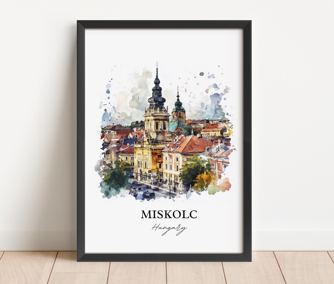 Miskolc Hungary Watercolor Church Towers Old Town Cityscape Poster - Image 5
