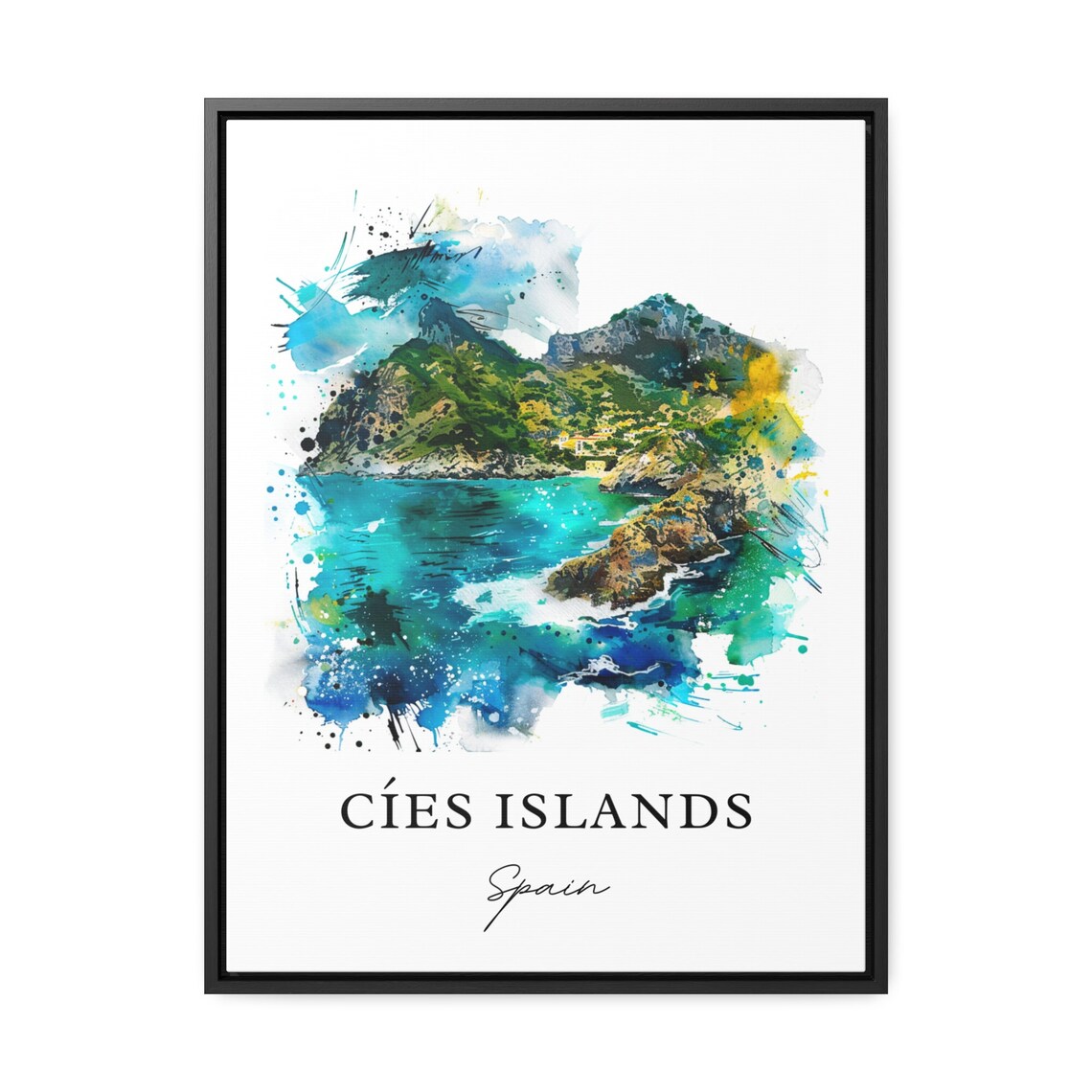 Cies Islands Spain Turquoise Coast Mountain Watercolor Sea Poster - Image 3
