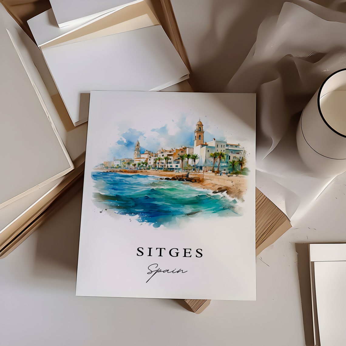 Sitges Spain Travel Poster, Custom Text Art Print - Image 6
