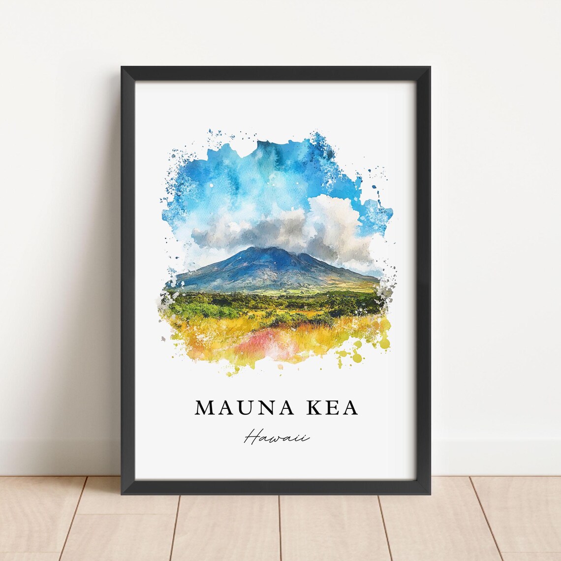 Mauna Kea Hawaii Volcano Watercolor Mountain Landscape Travel Poster