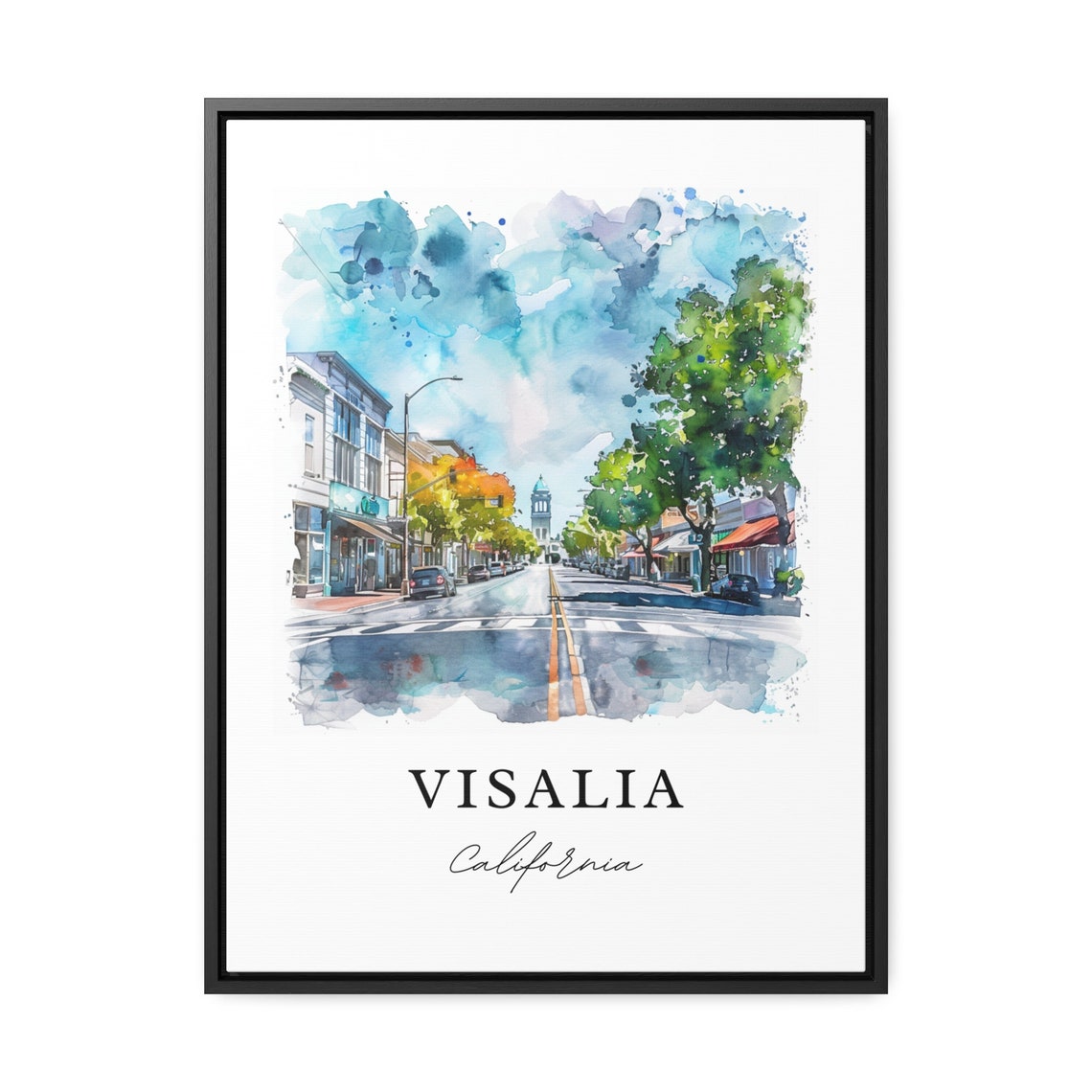 Visalia California Historic Downtown Street Watercolor City Art Poster - Image 2