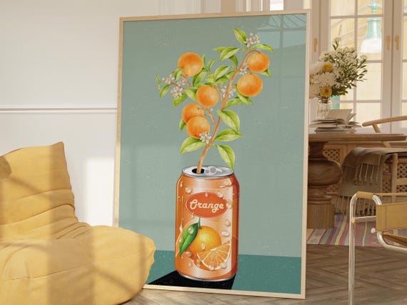Orange Tree San Pellegrino Wall Art Decor Gardener Print Bold Funky Vibrant Quirky Kitchen Plant Lover Tangerine Fresh Citrus