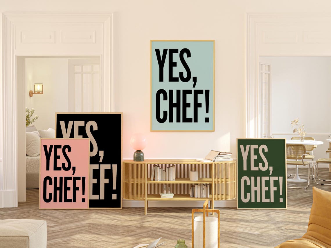 Yes Chef Funny Kitchen Quote Set Of Four Bold Typography Poster