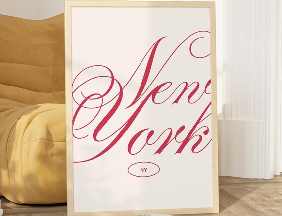 New York City Print Trendy Nyc Apartment Poster Room Decor Pink Red Girly Typography Wall Art Gift For Her Travel