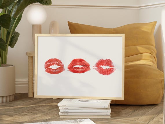 Red Art Prints Trendy Wall Kiss Lips Dorm Print Preppy Girly Fashion Makeup Decor