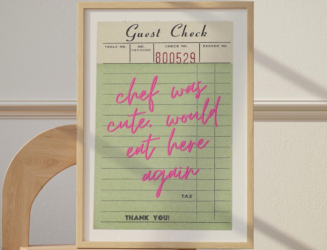 Chef Was Cute Guest Check Kitchen Funny Retro Restaurant Review Poster