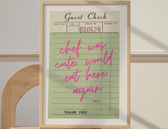 Chef Was Cute Guest Check Kitchen Funny Retro Restaurant Review Poster