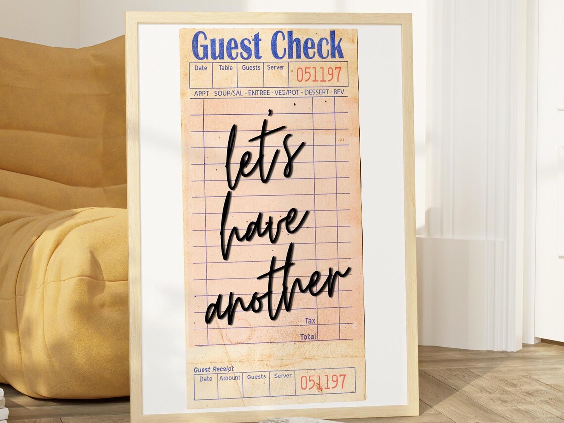 Guest Check Poster, Funky Bar Cart Decor