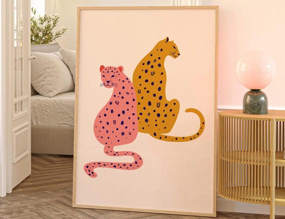 Cheetah Animal Print Pink Orange Preppy Wall Art Gift For Her Dorm Decor Trendy Maximalist Genz Dopamine Leopard
