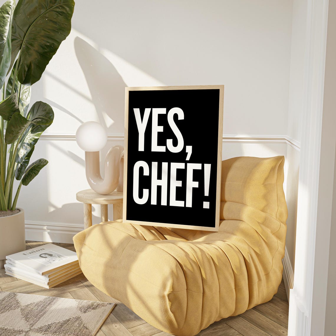Yes Chef White on Black Kitchen The Bear Quote Typography Poster