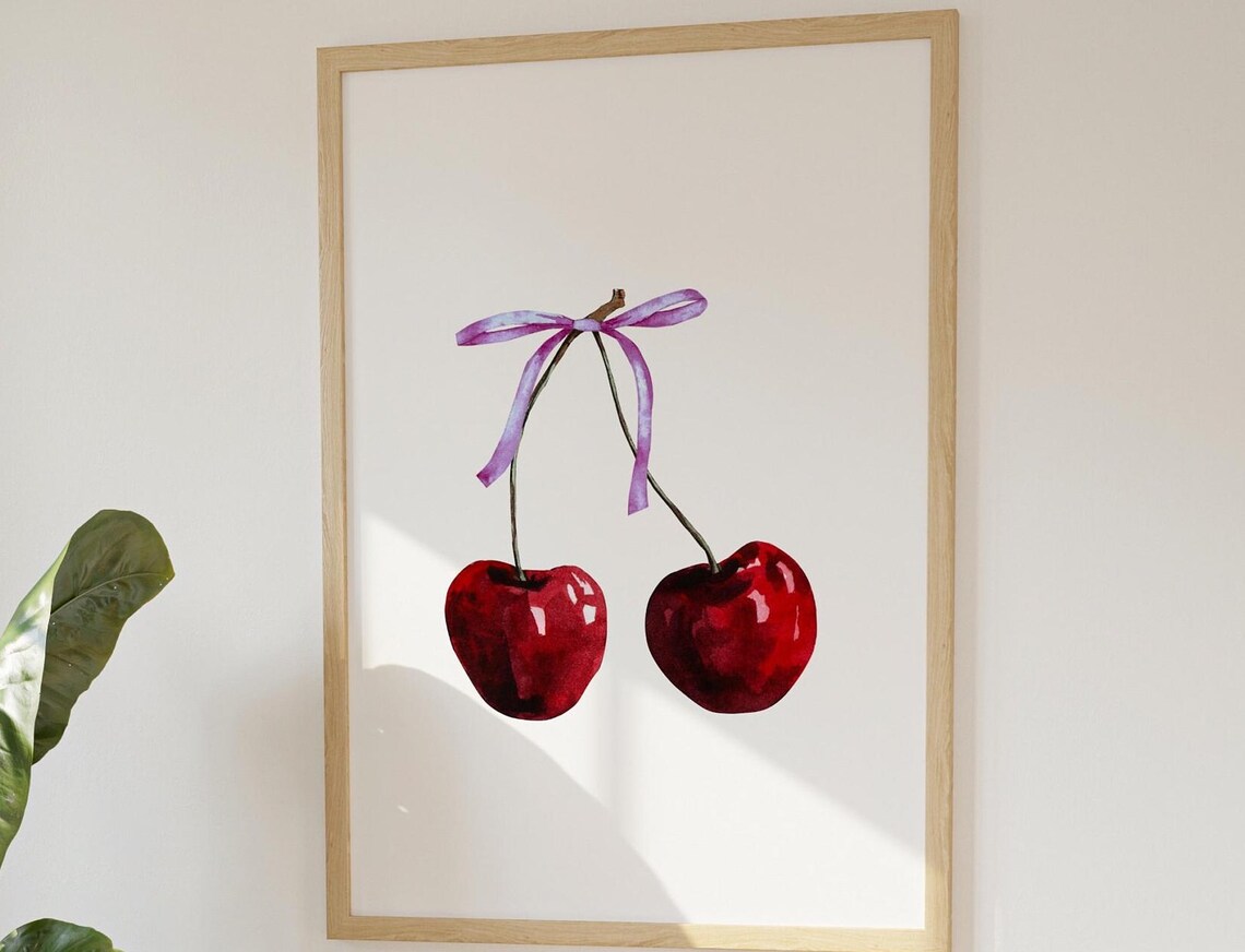 Cherry Wall Art, Coquette Balletcore Kitchen Decor