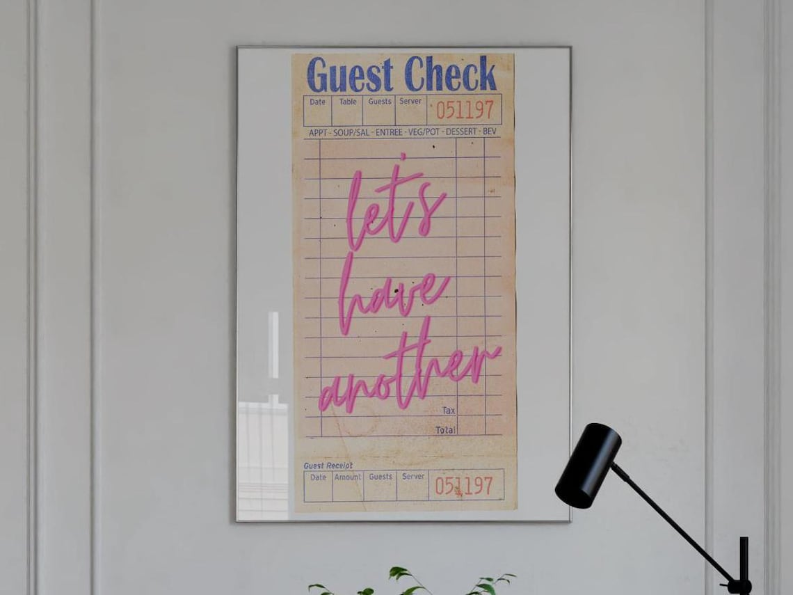 Let's Have Another Pink Script Vintage Guest Check Bar Cart Poster - Image 2