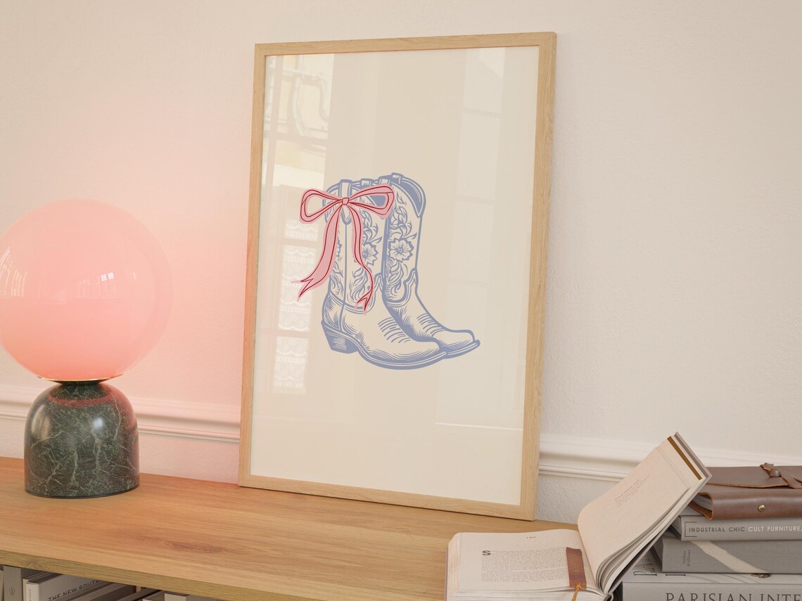 Coquette Blue Cowboy Boots, Vintage Western Poster - Image 3