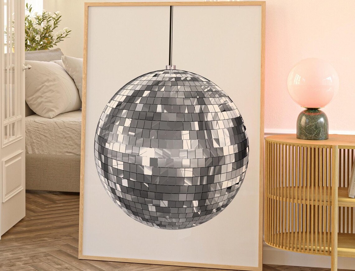 Retro Funky Mirror Ball, 70s Glamour Style Poster