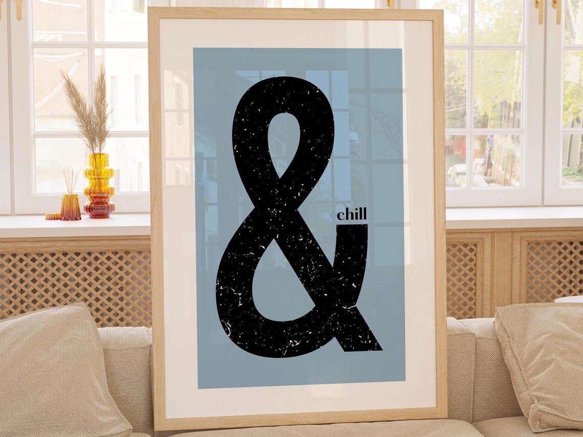 Ampersand Chill Black on Blue Minimal Typography Trendy Poster