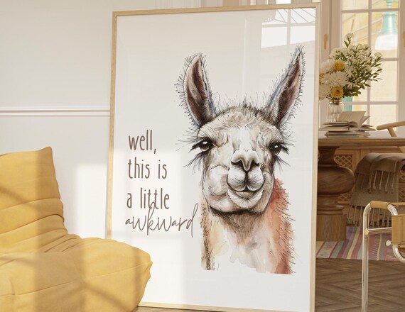 Well This Is a Little Awkward Funny Llama Watercolor Wall Poster