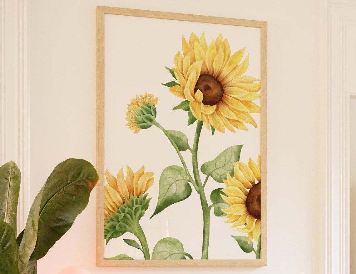 Delicate Yellow Sunflower Watercolor Botanical Floral Garden Poster