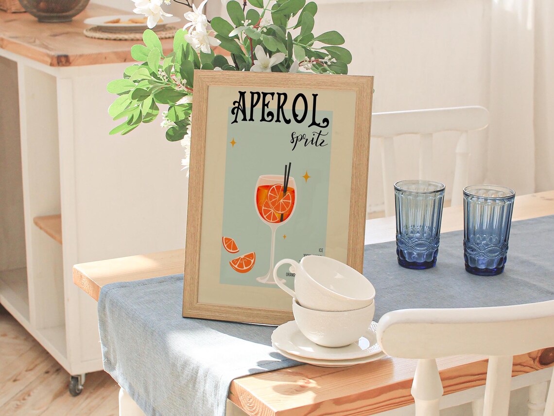 Retro Aperol Cocktail, Vintage Home Bar Decor - Image 2
