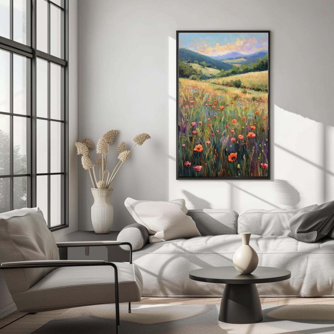 Wildflower Meadow Poppies Impressionist Country Landscape Painting Poster