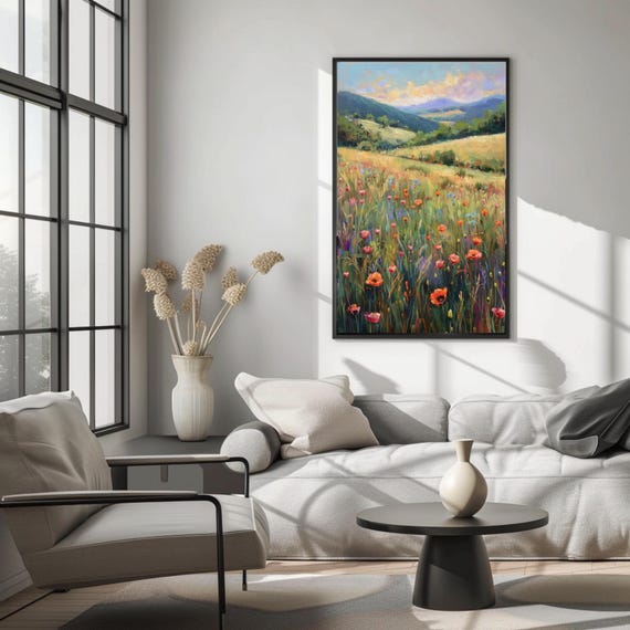 Claude Monet Style Posterwild Poppies Oil Paintingmatte Finish Sundrenched Hills Art Print Country Home Decorfloral Wall Artbotanical