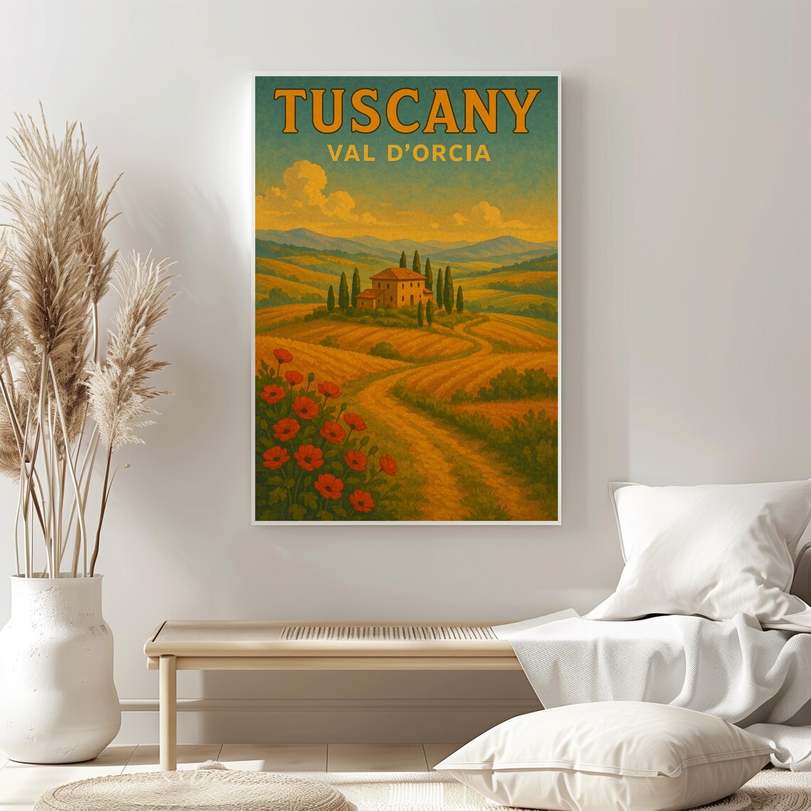 Tuscany Val dOrcia Vintage Travel Poster Italian Countryside