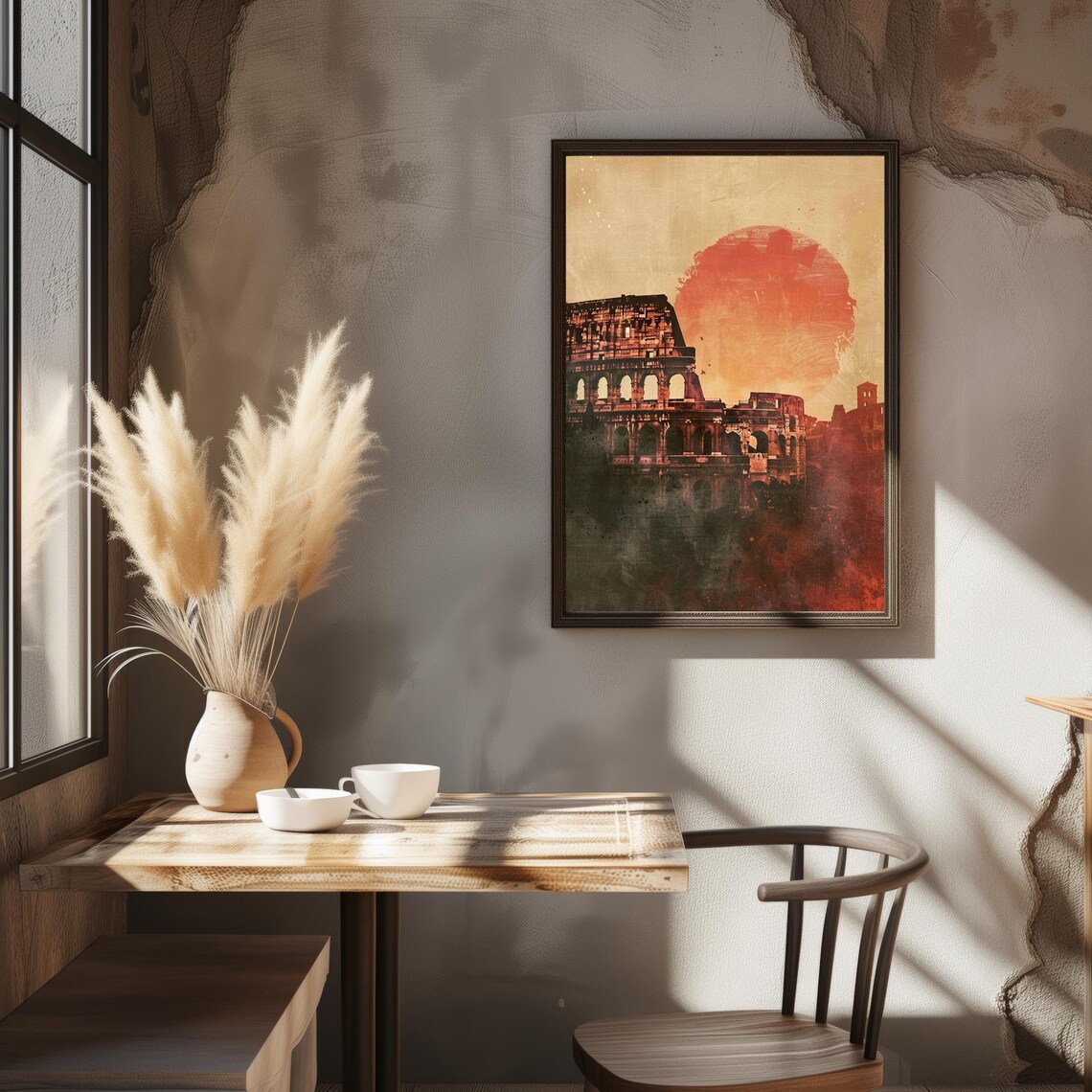 Ancient Rome Colosseum Red Sun Faded Grandeur Vintage Art Print