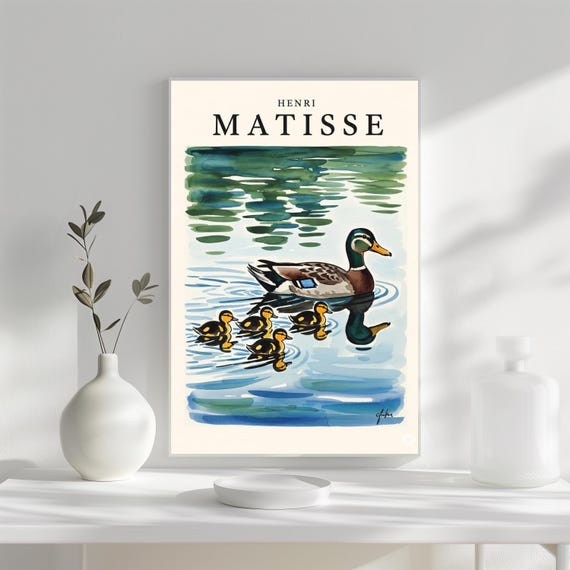 Henri Matisse Nature Wall Artmatisseinspired Mother Duck And Ducklings Print Natures Innocence Art Blue Decor Playful Animal