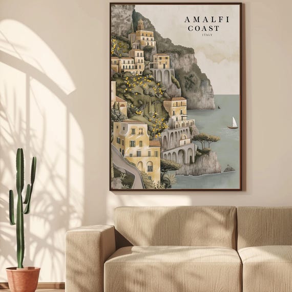 Amalfi Coast Matte Poster Lemon Tree Wall Art Print Mediterranean Coastal Decor Vertical Italy Travel Landscape