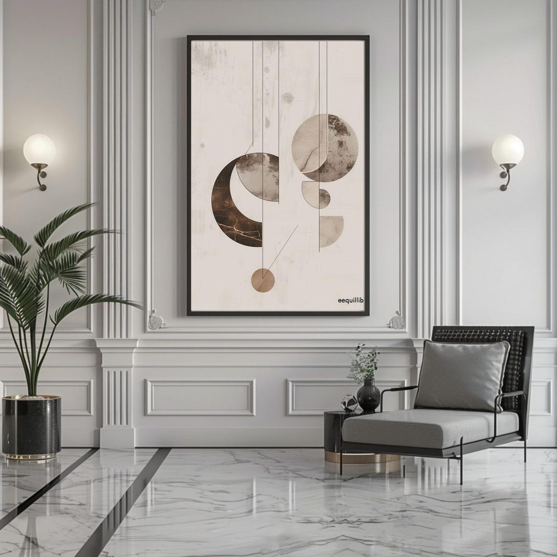Equilibrium Floating Beige And Bronze Circles Abstract Art Print