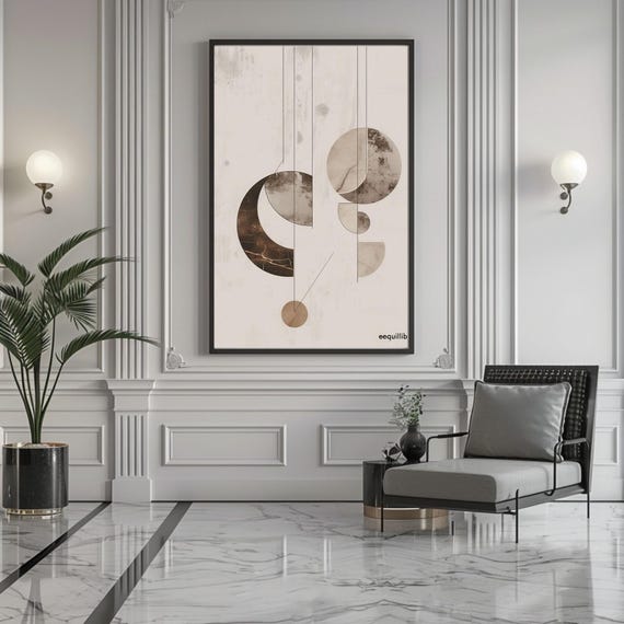 Equilibrium Floating Beige And Bronze Circles Abstract Art Print