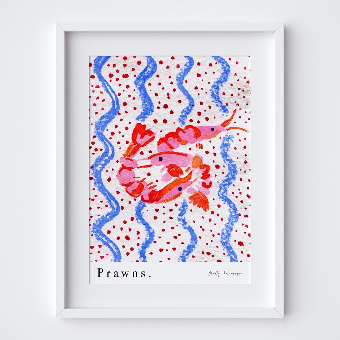 Prawns Watercolour Pastel Seafood Illustration, Kitchen Art