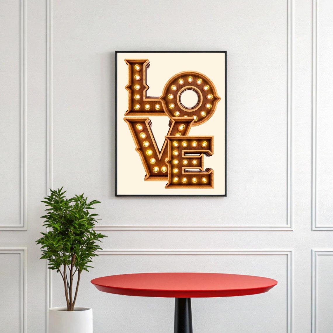 Rustic Marquee Light Bulb Love Sign Vintage Farmhouse Chic Poster