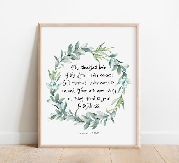 Lamentations 3223 Steadfast Love Scripture Watercolor Wreath Wall Art