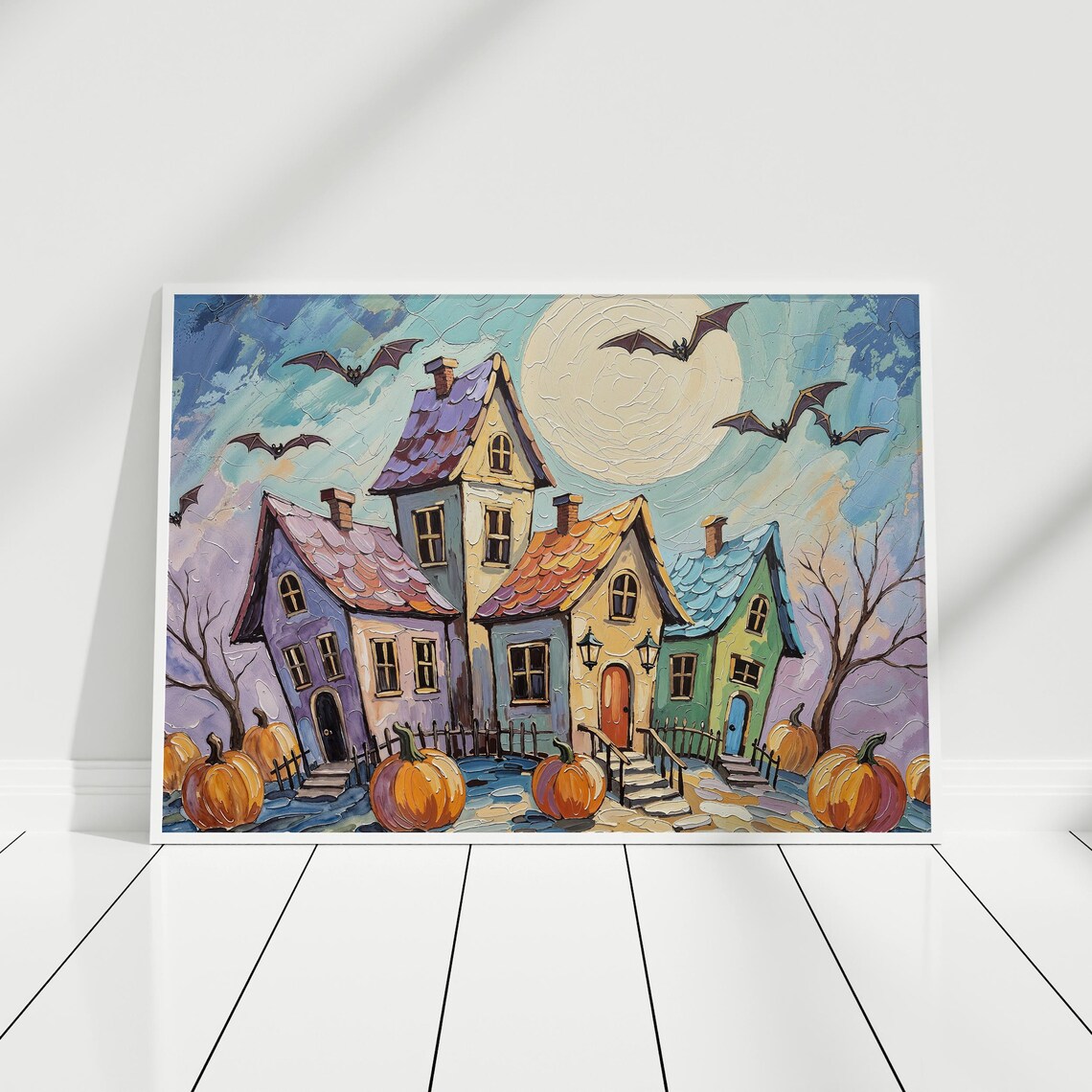 Halloween Town Poster Print, Pastel Haunted Village