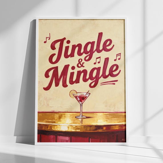 Jingle and Mingle Christmas Cocktail Martini Festive Bar Poster