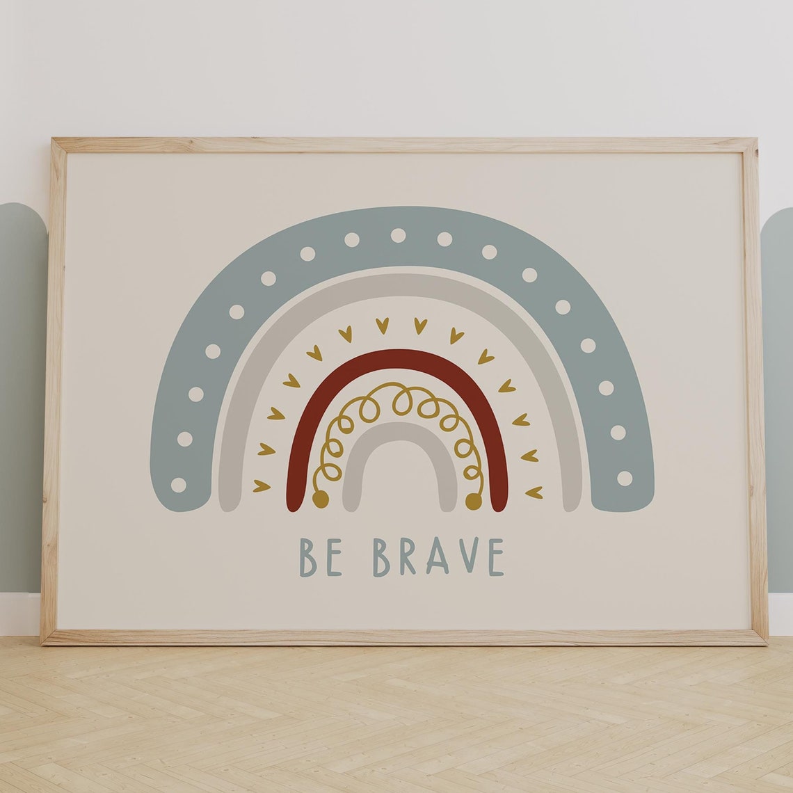 Be Brave Boho Rainbow Nursery Wall Art Motivational Kids Room Print Gender Neutral Modern Decor