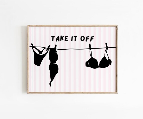 Take It Off Lingerie Clothesline Pink Striped Laundry Room Poster