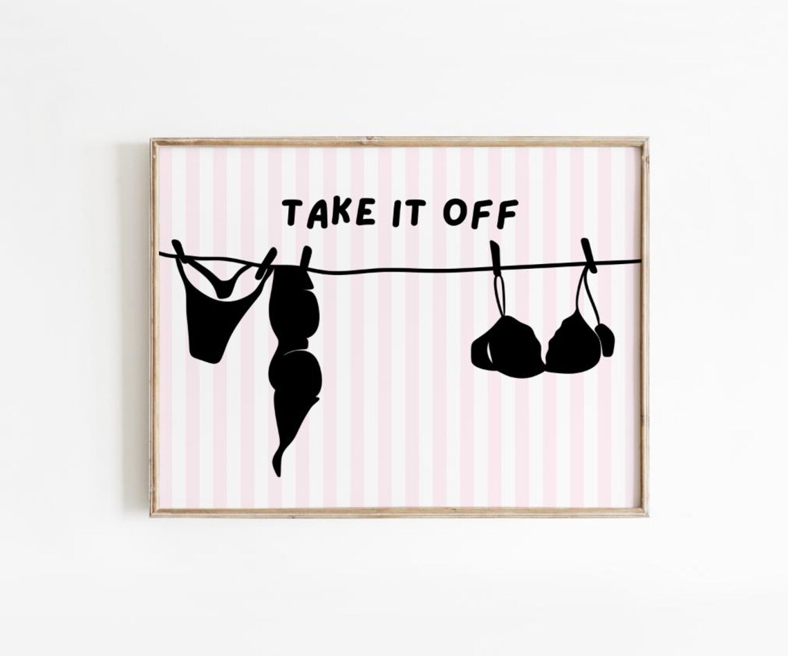 Take It Off Lingerie Clothesline Pink Striped Laundry Room Poster