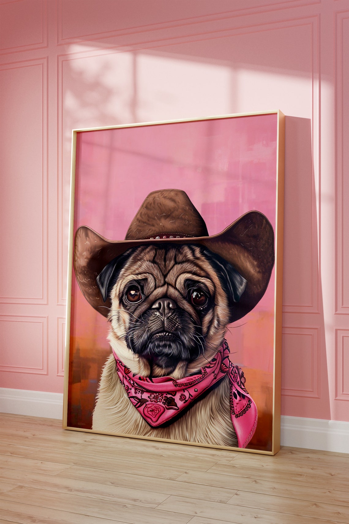 Dog Cowgirl Hat Print Pink Print Vintage Art Western Girly Preppy Trendy Wall Art Puppy Print Dachshund Dog Print Funky Western Art - Image 2