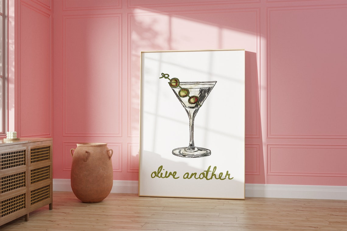 Olive Another Hand Sketched Martini Glass Cocktail Pun Poster - Image 2