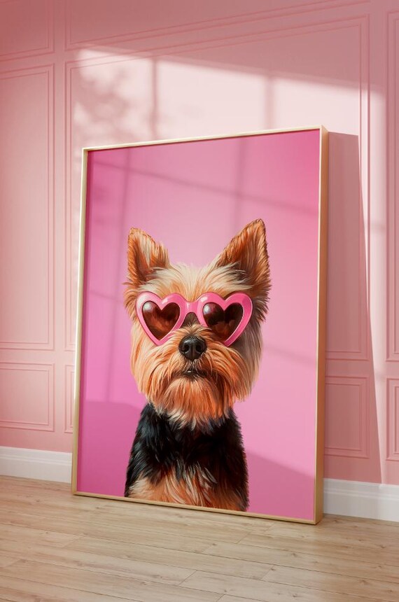 Yorkshire Terrier With Pink Heart Sunglasses Preppy Dog Poster