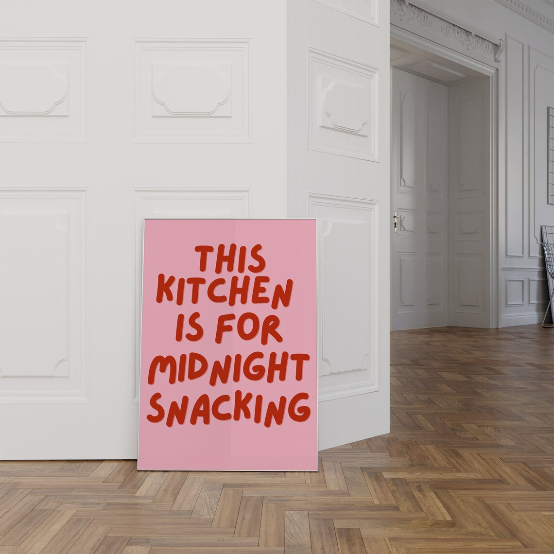 Retro Typography Kitchen Print Cute Aesthetic Kitchen Decor Midnight Snacking Funny Art Cute Pink And Red Aesthetic - Image 2