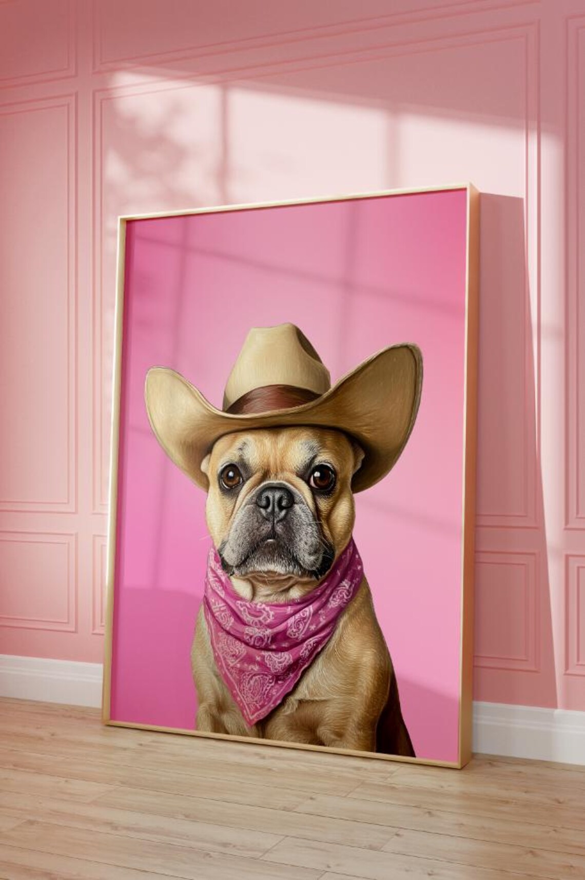Cowboy Hat French Bulldog With Pink Bandana Funny Dog Poster