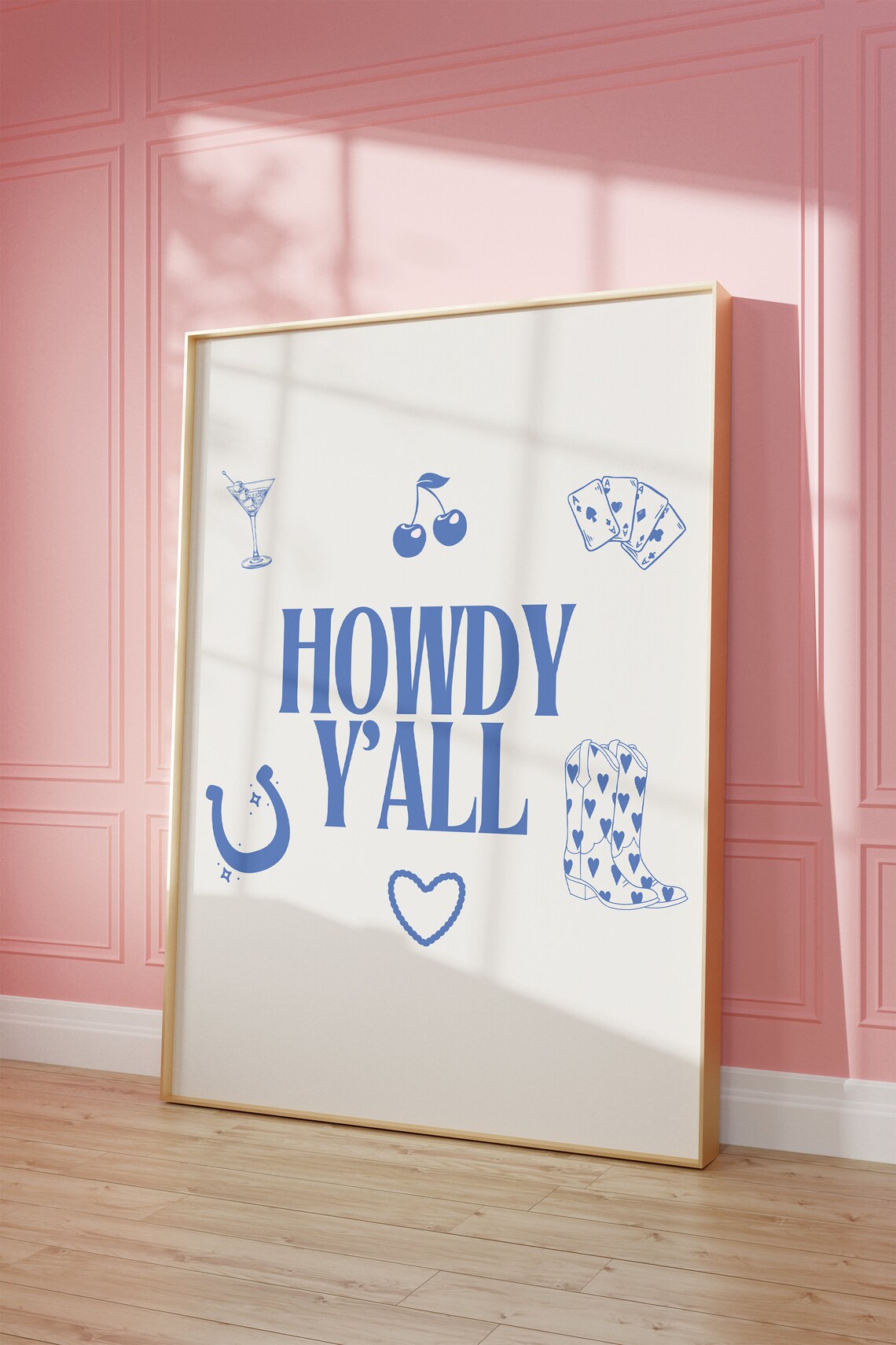 Howdy Yall Bold Blue Western Icons Cheerful Southern Charm Poster - Image 2