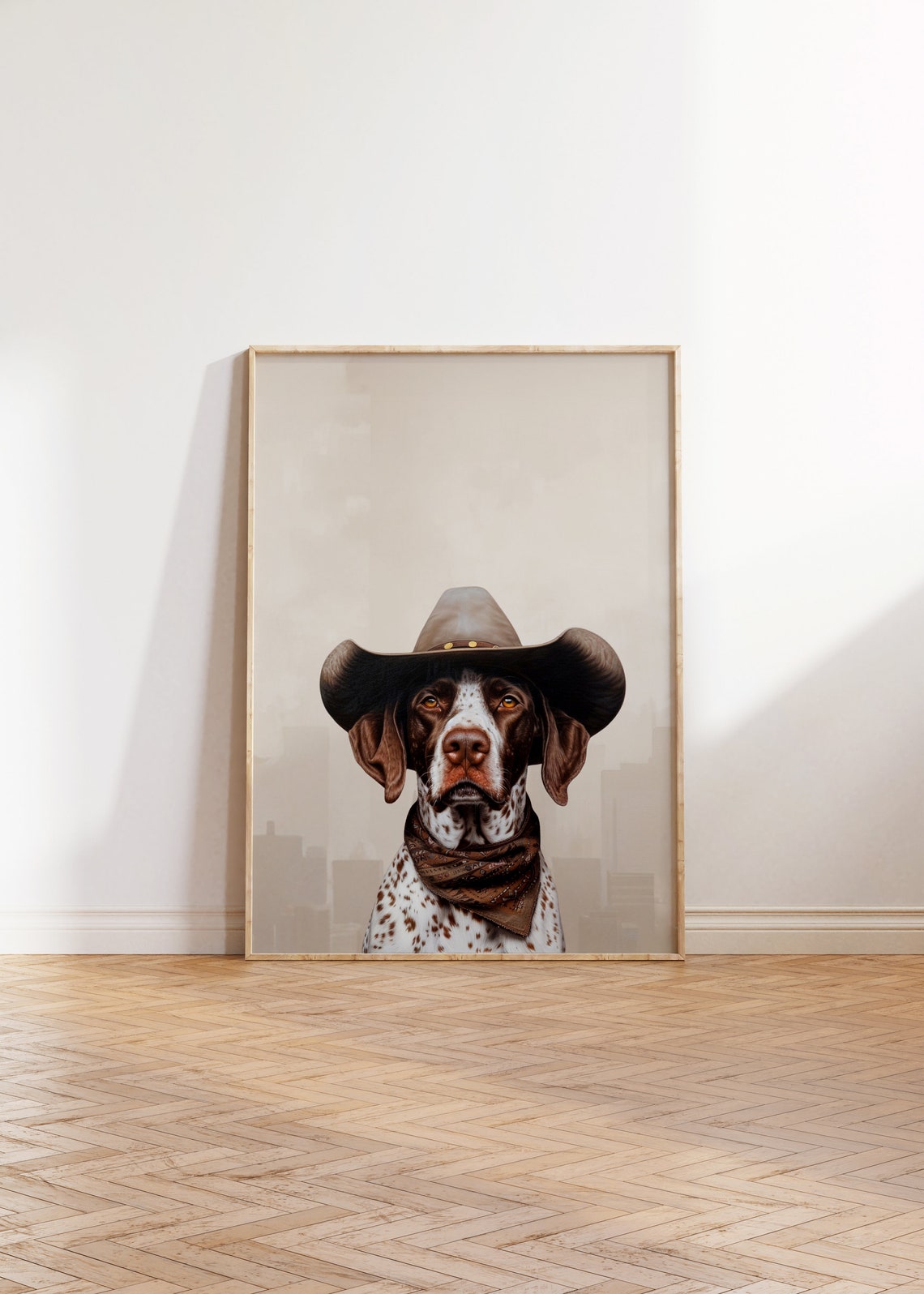 German Shorthaired Pointer Cowboy Hat Neutral Portrait Poster - Image 2
