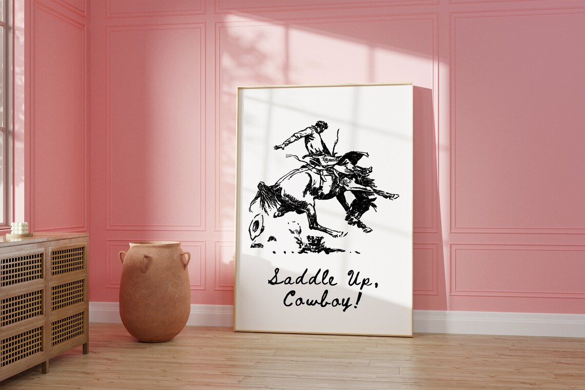 Saddle Up Cowboy Bronco Rider Vintage Western Quote Illustration Poster - Image 2