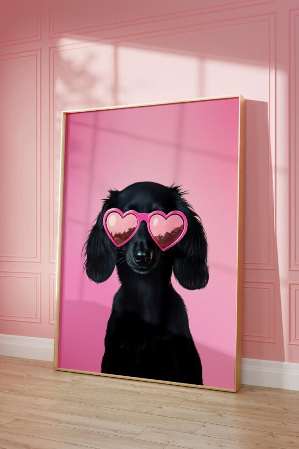 Pink Dachshund Preppy Kids Room Art Print