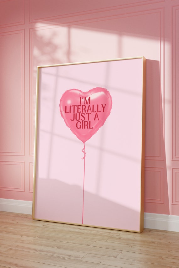 Literally Just A Girl Balloon Coquette Print Trendy Wall Art Guest Check Poster Print Retro Wall Art Trendy Art Dorm Room College