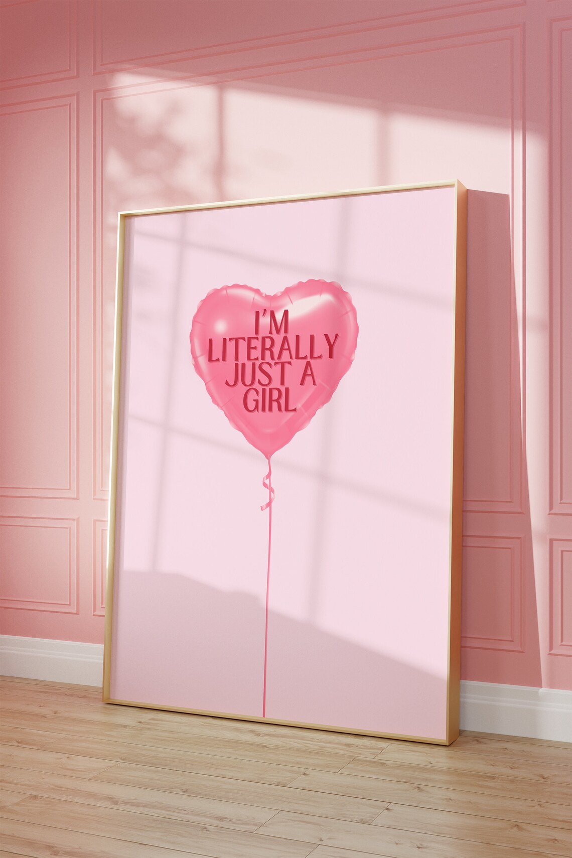 I Am Literally Just a Girl Heart Balloon Pink Quote Wall Art