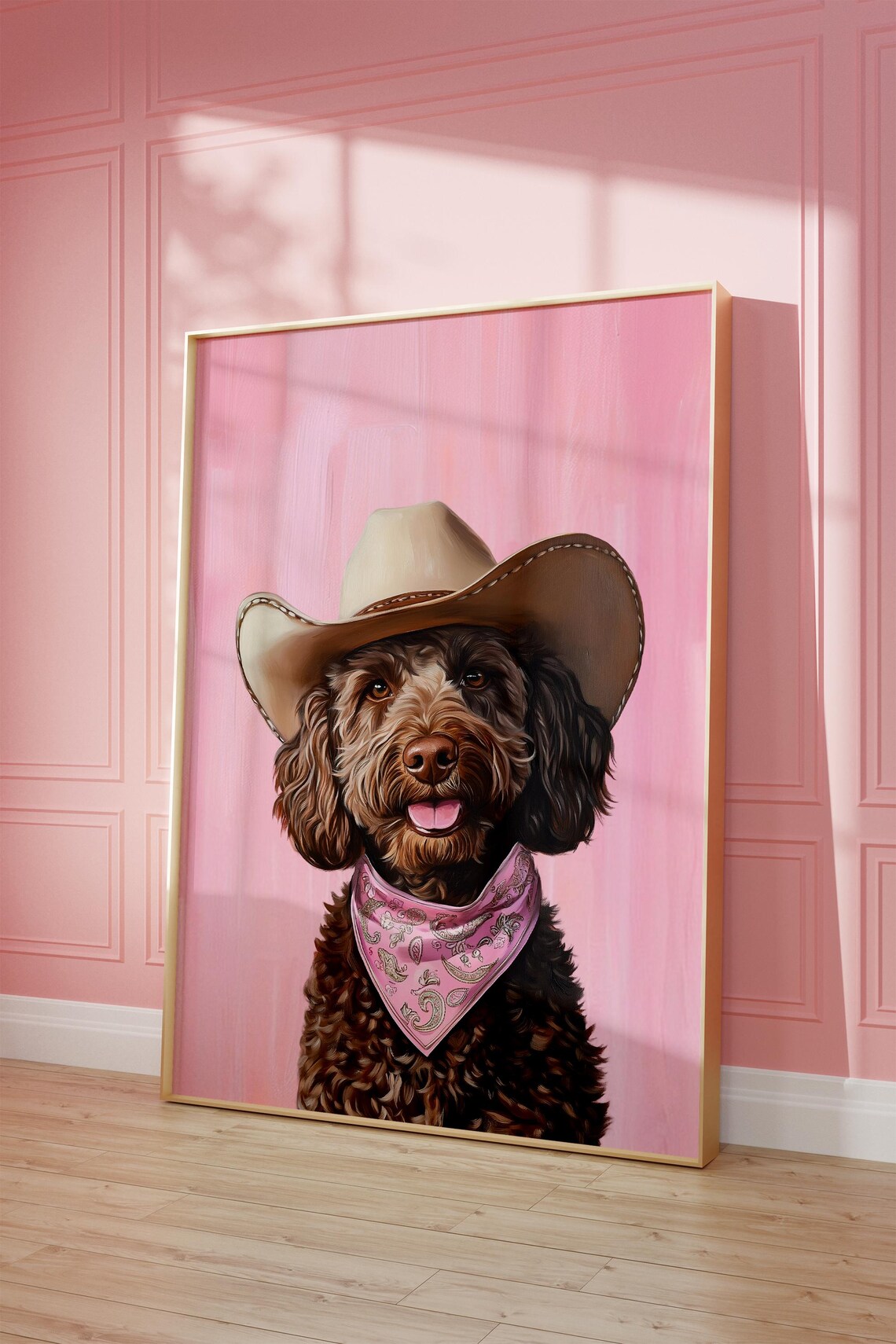 Doodle Dog Cowgirl Hat Vintage Western Art Print